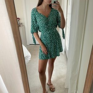 Faithfull The Brand | Green Floral Mini Wrap Dress